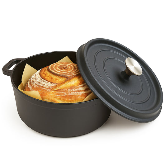 Cuisiland 4QT Cast Iron Dutch Oven with Lid – Pre-Seasoned Heavy-Duty Casserole Pot with Dual Handles & Stainless Steel Knob