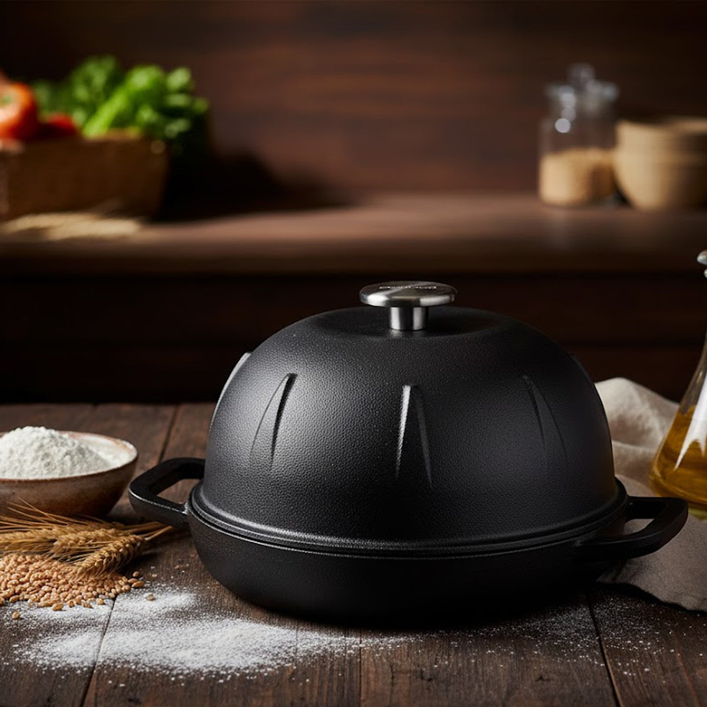 Cuisiland Pre-Seasoned Cast Iron Bread Cloche – Dome Lid Dutch Oven for Artisan Sourdough Baking – Heat-Retaining, Nonstick Bakeware for Crispy Crust & Even Baking – Oven Safe
