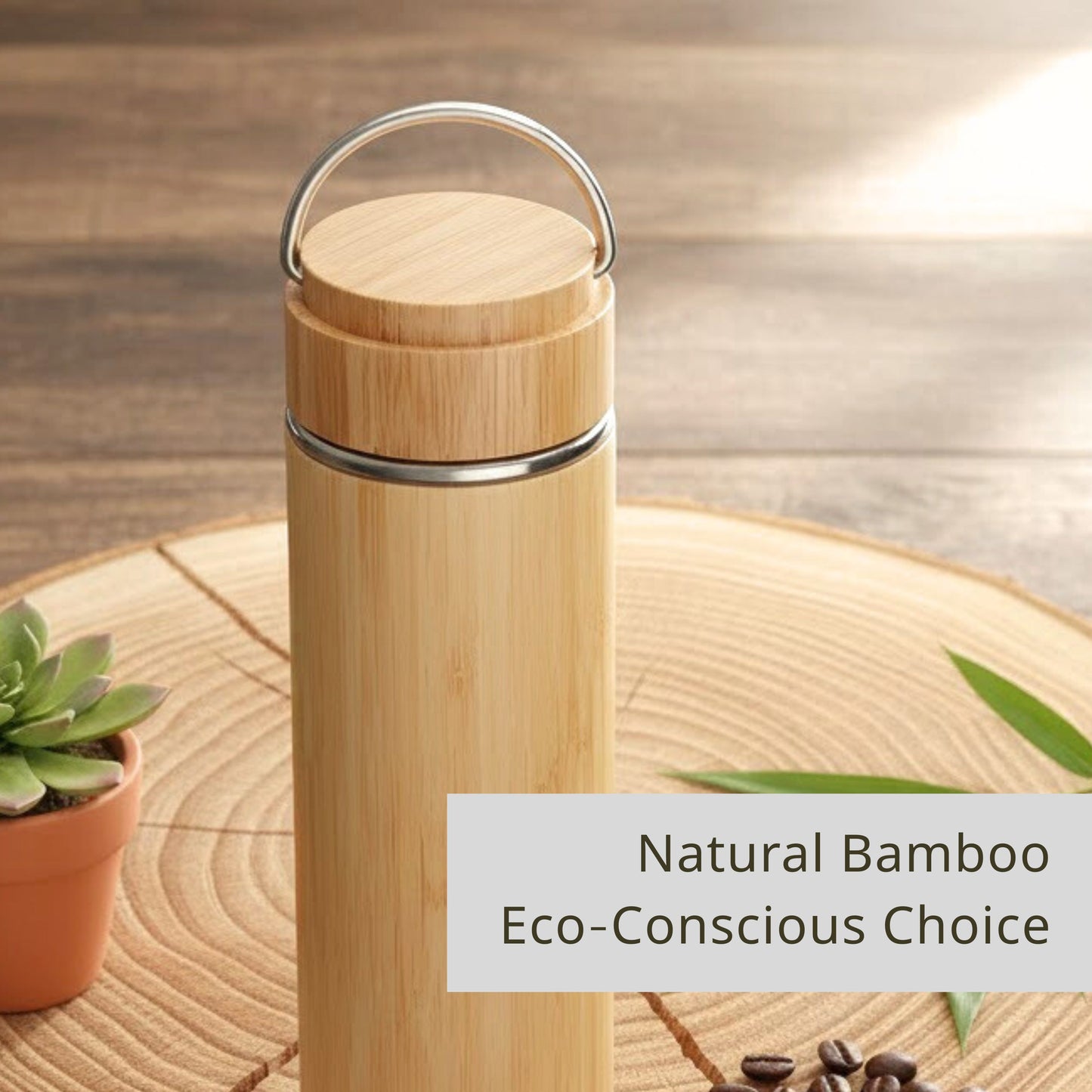 Cuisiland 17oz/500ml Bamboo Vacuum Insulated Tea Bottle with Handle – Premium Quality 304 Stainless Steel, Double Infuser Basket, Ultra-Fine Mesh Filter, Leakproof Hot & Cold Drink Tumbler