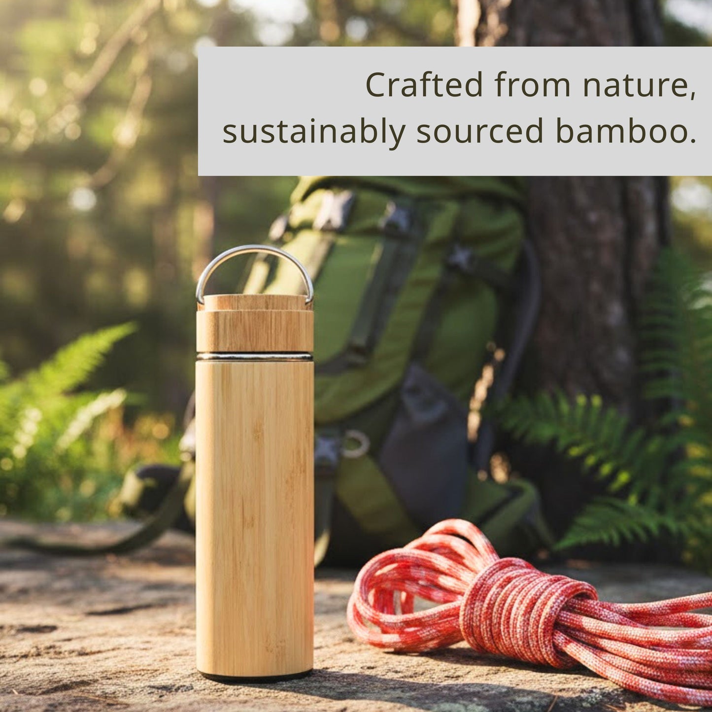 Cuisiland 17oz/500ml Bamboo Vacuum Insulated Tea Bottle with Handle – Premium Quality 304 Stainless Steel, Double Infuser Basket, Ultra-Fine Mesh Filter, Leakproof Hot & Cold Drink Tumbler