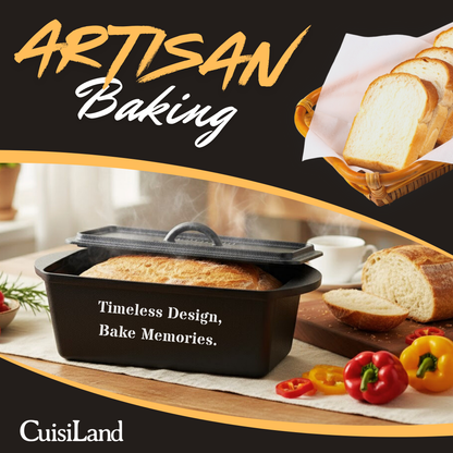 Cuisiland Cast Iron Rectangular Bread Loaf Pan, Heavy Duty 11x4.75x4,25" (14"L/Handles)  with Lid