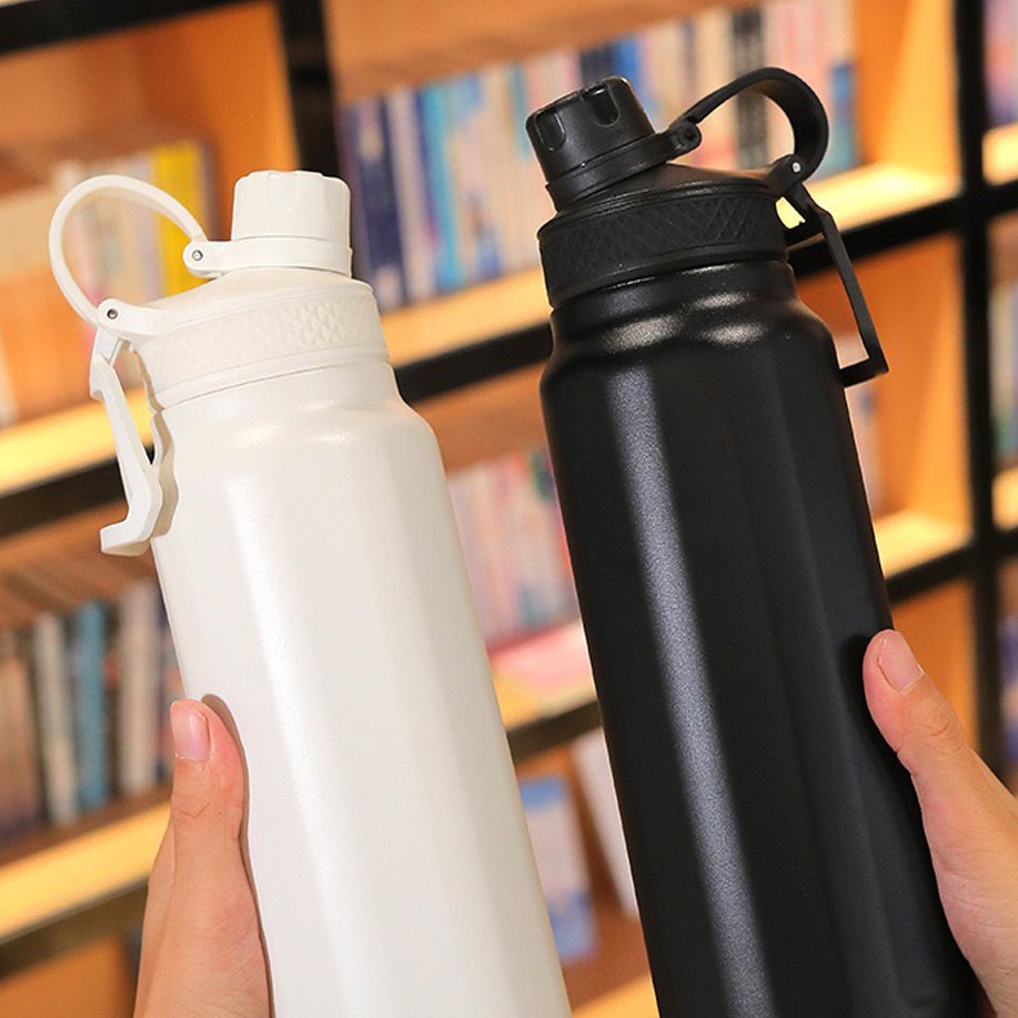 Cuisiland 25oz / 750ml Stainless Steel Sports Water Bottle with Straw and Direct Drink Lid – Vacuum Insulated Double Wall Flask, Leakproof, Portable Handle, Hot & Cold Thermos