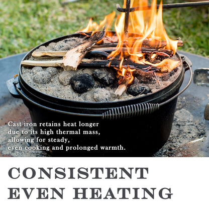 12QT Pre-seasoned Dutch Oven - Lip Lid, Flat Base