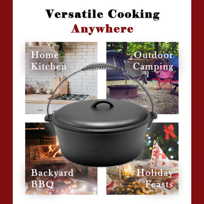 12QT Pre-seasoned Dutch Oven - Dome Lid, Flat Base
