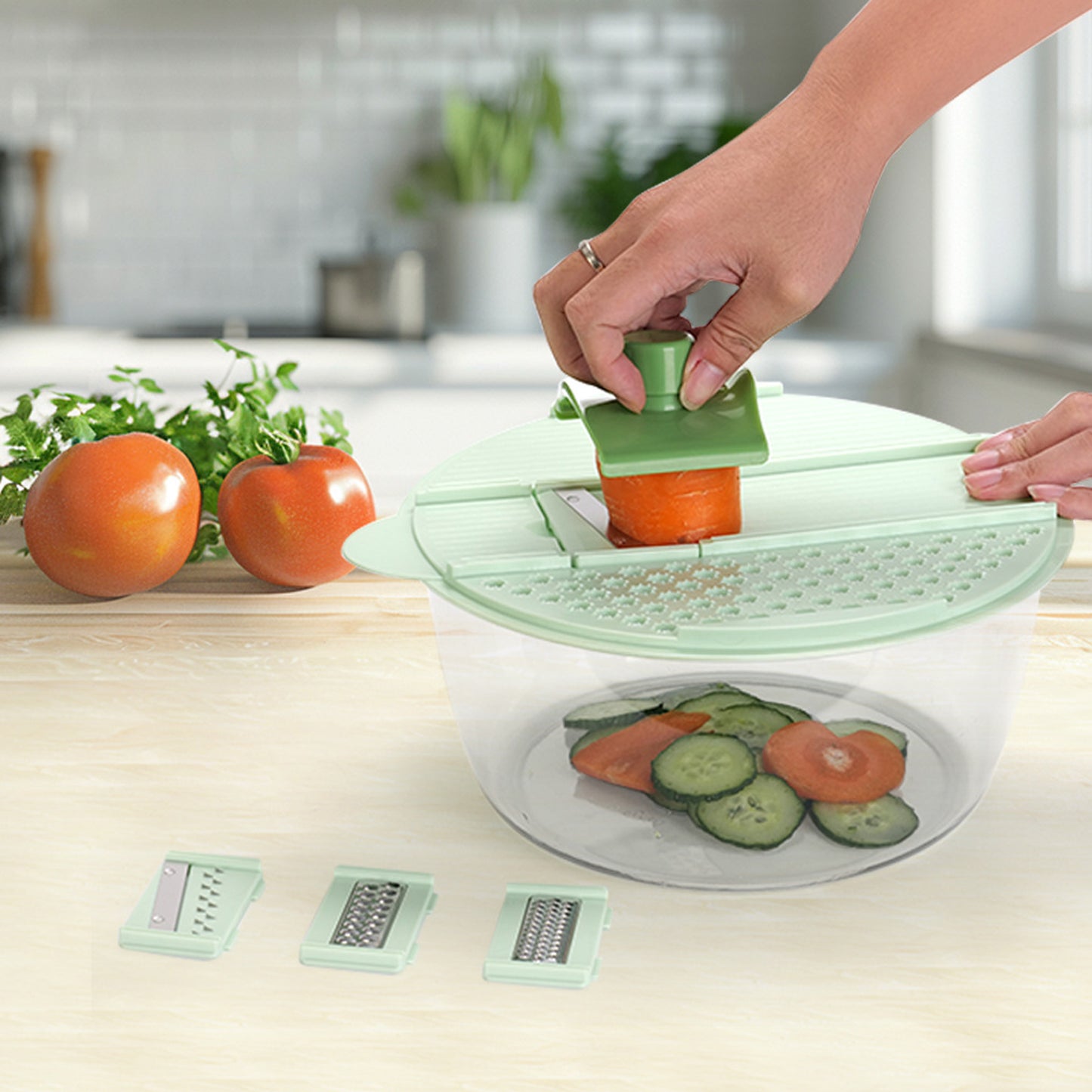 Cuisiland 9.5-inch Multi-Functional Salad Spinner & Vegetable Slicer (White)