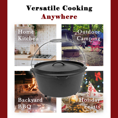 9QT Pre-seasoned Dutch Oven - Lip Lid, Tripod Legs