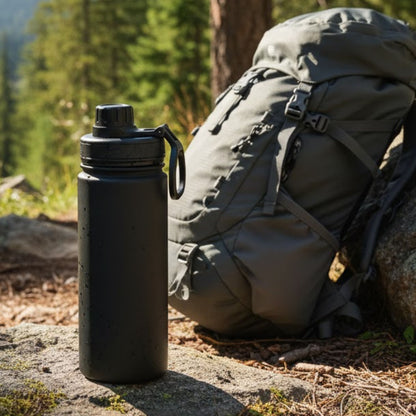 Cuisiland 22oz / 650ml Stainless Steel Insulated Water Bottle with Handle – Vacuum Double Wall Flask, Leakproof Wide Mouth Thermos, Hot & Cold Sports Bottle