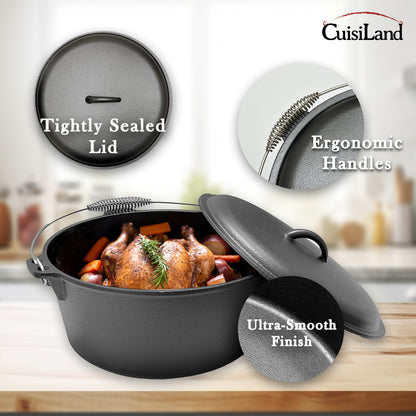9QT Pre-seasoned Dutch Oven - Dome Lid, Flat Base