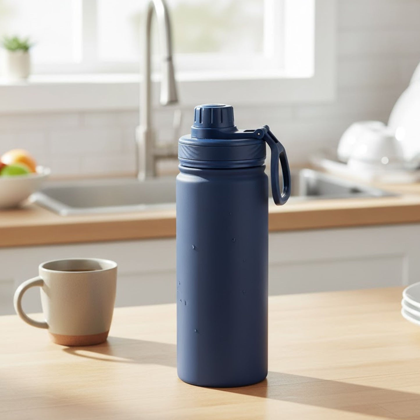 Cuisiland 22oz / 650ml Stainless Steel Insulated Water Bottle with Handle – Vacuum Double Wall Flask, Leakproof Wide Mouth Thermos, Hot & Cold Sports Bottle