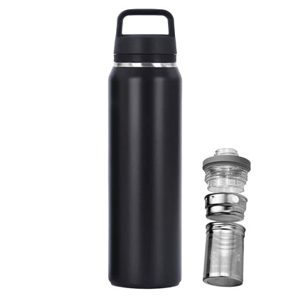 Cuisiland 23oz / 700ml Vacuum Insulated Premium Quality Stainless Steel Tea Bottle – Double Basket with Ultra-Fine Mesh, Double Wall, Leakproof Hot & Cold Drink Bottle with Handle