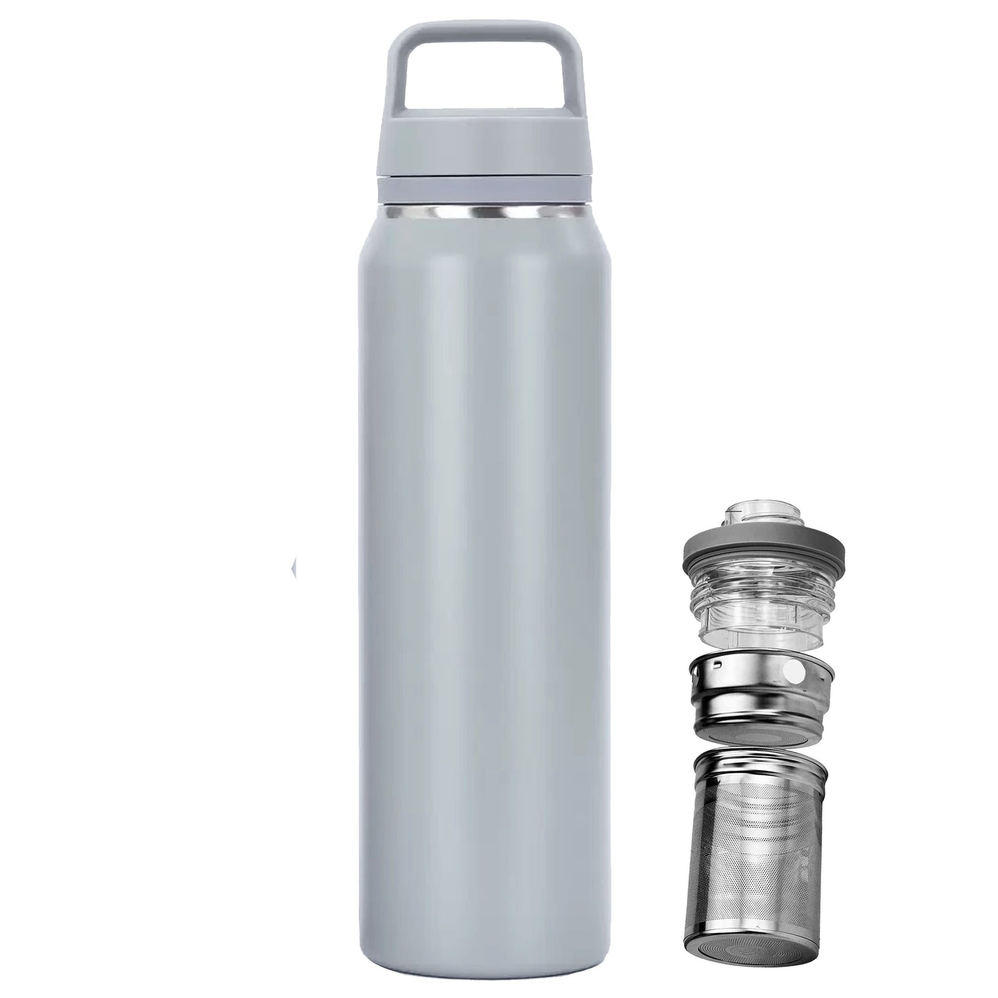 Cuisiland 23oz / 700ml Vacuum Insulated Premium Quality Stainless Steel Tea Bottle – Double Basket with Ultra-Fine Mesh, Double Wall, Leakproof Hot & Cold Drink Bottle with Handle