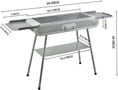 Cuisiland 48" Portable Charcoal Grill Retro Speaker Style BBQ Grill, Chrome-Plated Grate, Compact Outdoor Grill for Camping, Backyard, Patio & Picnic (Aesthetic light green)