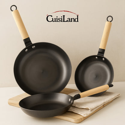 Cuisiland 8”, 9.5”, 10.25” Nitrided Cast Iron Frying Pan Set