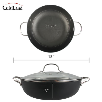 Cuisiland 11" Honeycomb Cast Iron Wok with Lid & Dual Handles