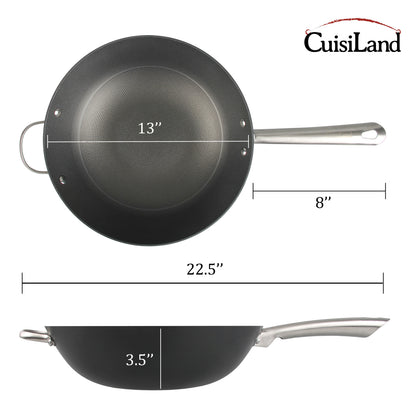 Cuisiland 12.5" Honeycomb Cast Iron Wok with Dual Handles
