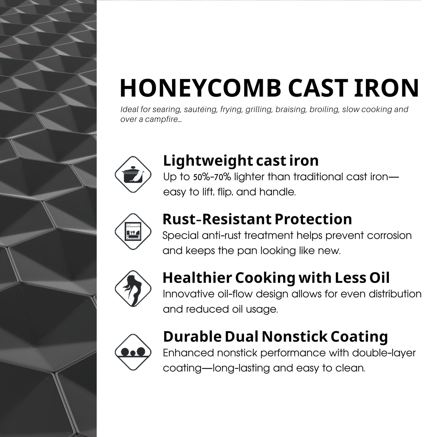 Cuisiland 10" Honeycomb Cast Iron Pan with Lid