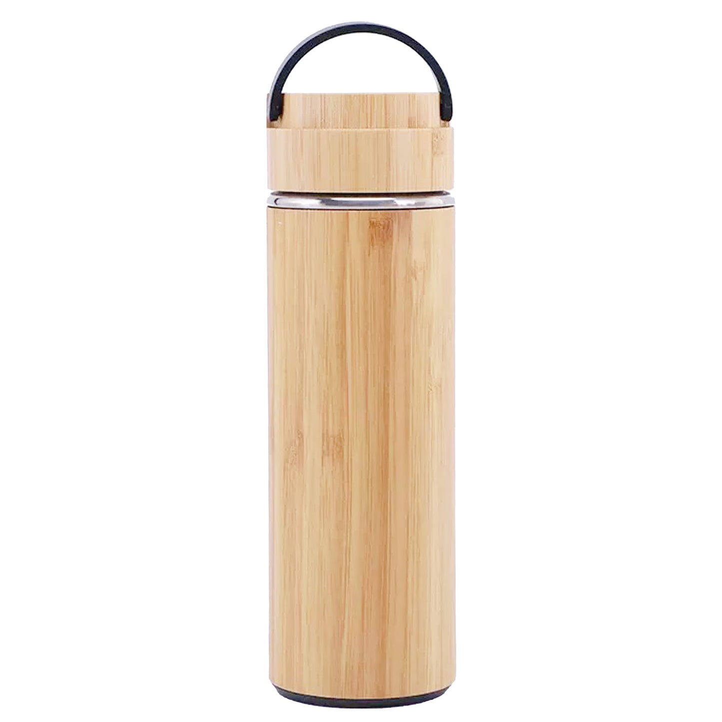 Cuisiland 17oz/500ml Bamboo Vacuum Insulated Tea Bottle with Handle – Premium Quality 304 Stainless Steel, Double Infuser Basket, Ultra-Fine Mesh Filter, Leakproof Hot & Cold Drink Tumbler