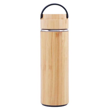 Cuisiland 17oz/500ml Bamboo Vacuum Insulated Tea Bottle with Handle – Premium Quality 304 Stainless Steel, Double Infuser Basket, Ultra-Fine Mesh Filter, Leakproof Hot & Cold Drink Tumbler