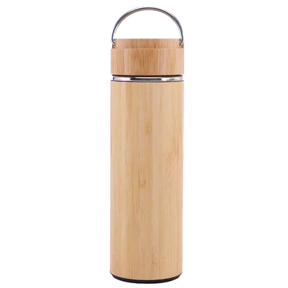 Cuisiland 17oz/500ml Bamboo Vacuum Insulated Tea Bottle with Handle – Premium Quality 304 Stainless Steel, Double Infuser Basket, Ultra-Fine Mesh Filter, Leakproof Hot & Cold Drink Tumbler