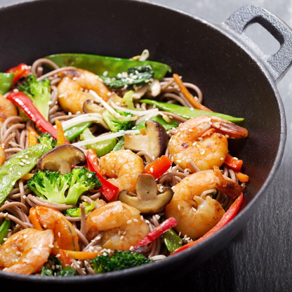 CuisiLand Pre-Seasoned Cast Iron Wok with Glass Lid (12")