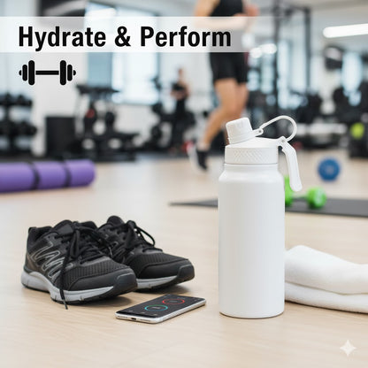 Cuisiland 25oz / 750ml Stainless Steel Sports Water Bottle with Straw and Direct Drink Lid – Vacuum Insulated Double Wall Flask, Leakproof, Portable Handle, Hot & Cold Thermos