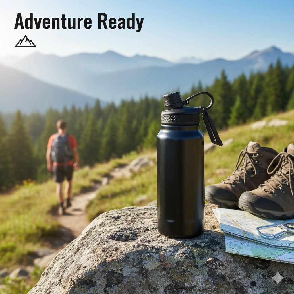 Cuisiland 25oz / 750ml Stainless Steel Sports Water Bottle with Straw and Direct Drink Lid – Vacuum Insulated Double Wall Flask, Leakproof, Portable Handle, Hot & Cold Thermos