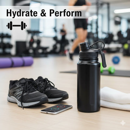 Cuisiland 25oz / 750ml Stainless Steel Sports Water Bottle with Straw and Direct Drink Lid – Vacuum Insulated Double Wall Flask, Leakproof, Portable Handle, Hot & Cold Thermos