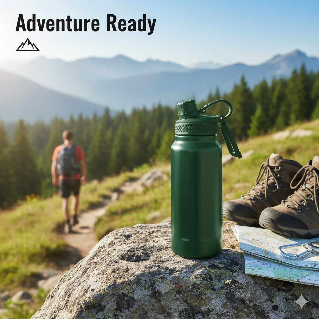 Cuisiland 25oz / 750ml Stainless Steel Sports Water Bottle with Straw and Direct Drink Lid – Vacuum Insulated Double Wall Flask, Leakproof, Portable Handle, Hot & Cold Thermos
