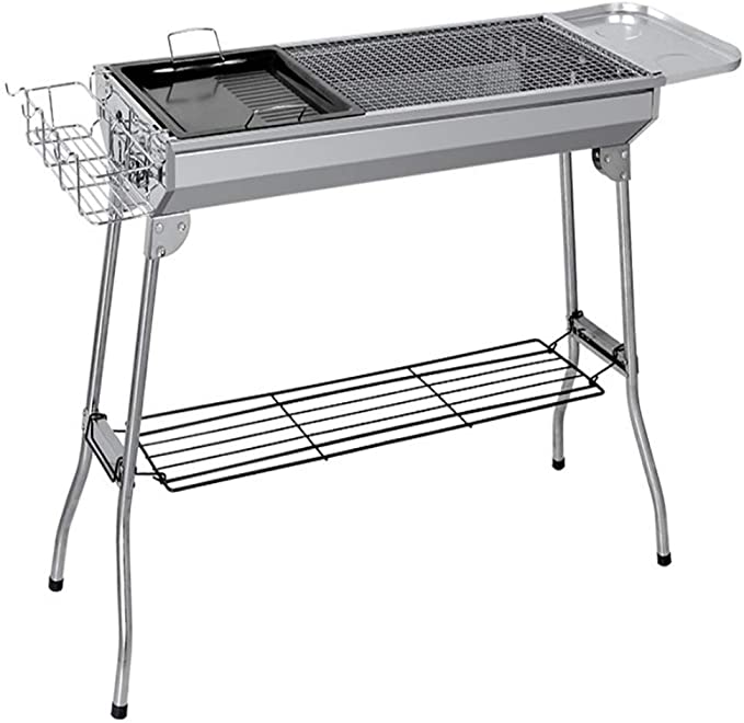 Cuisiland Lightweight Portable Foldable Stainless Steel Charcoal BBQ Grill with Basket for Backyards, Parks, Patios, Campings, Outdoor Travels